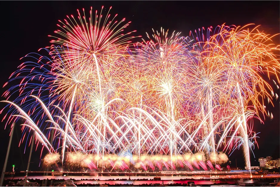 夜空を埋め尽くす、色とりどりの大輪の花火。